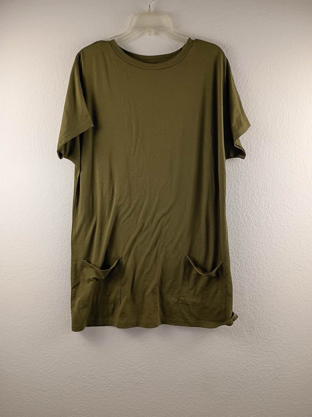 Olive Green Short Sleeve Pocket Tunic Shirt Dress Size Small